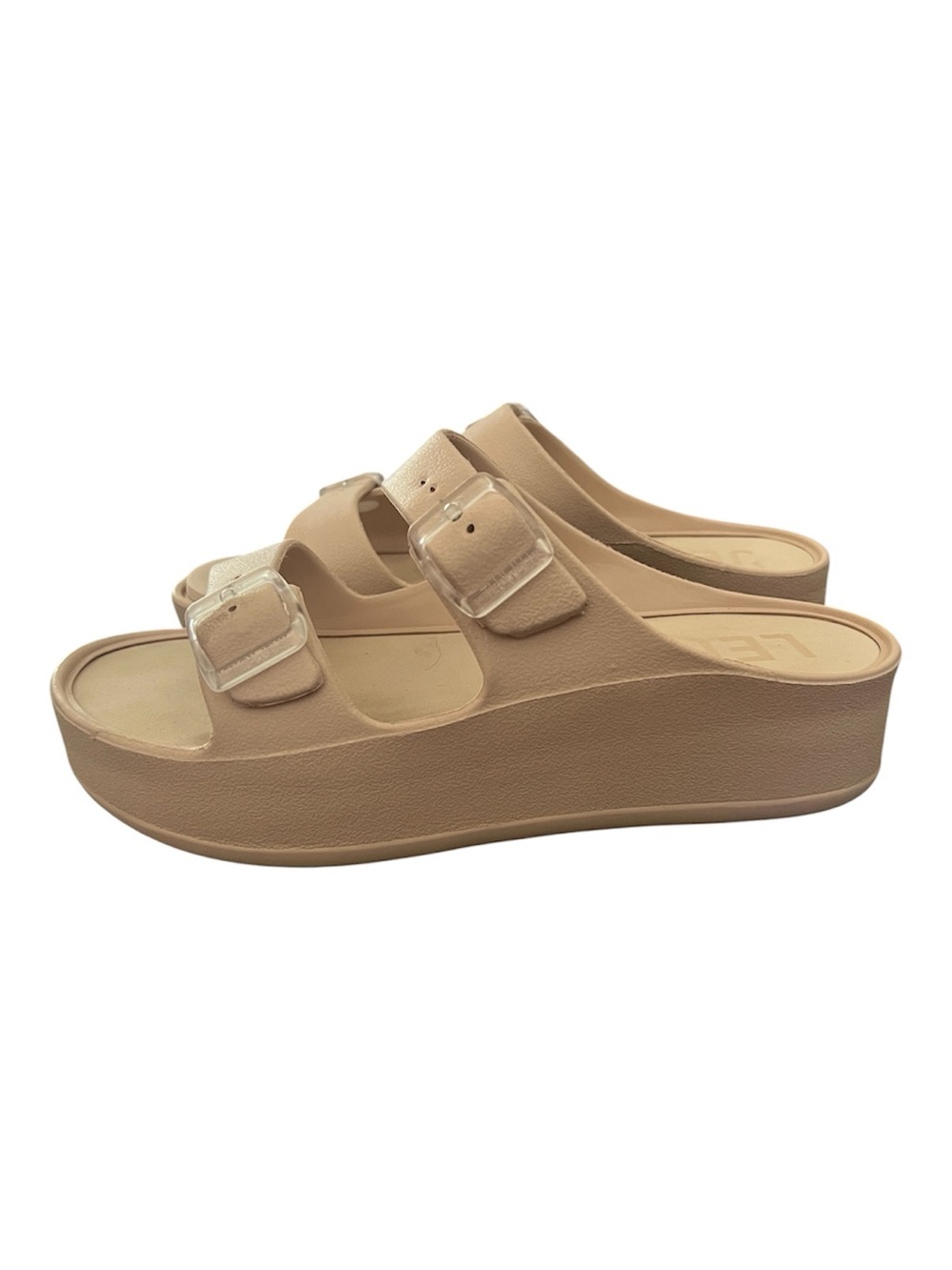 Platform Dual-Buckle Slide Sandals in Nude Pink